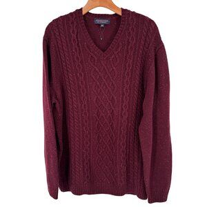 Roundtree & Yorke mens Burgundy Cable  V-Neck Sweater size XL Cotton Wool new